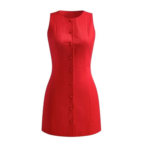 Commense Red Button Front Mini Dress Size XS - Picture 1 of 9